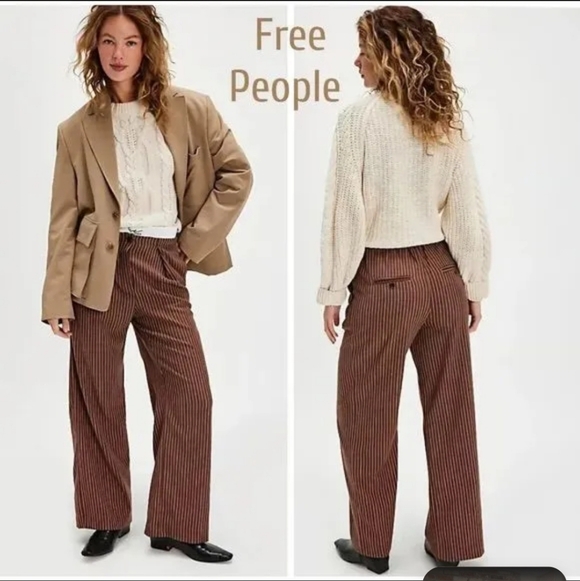 Free People Pants - Free People Chocolate Brown Pinstripe Trouser New Without Tags